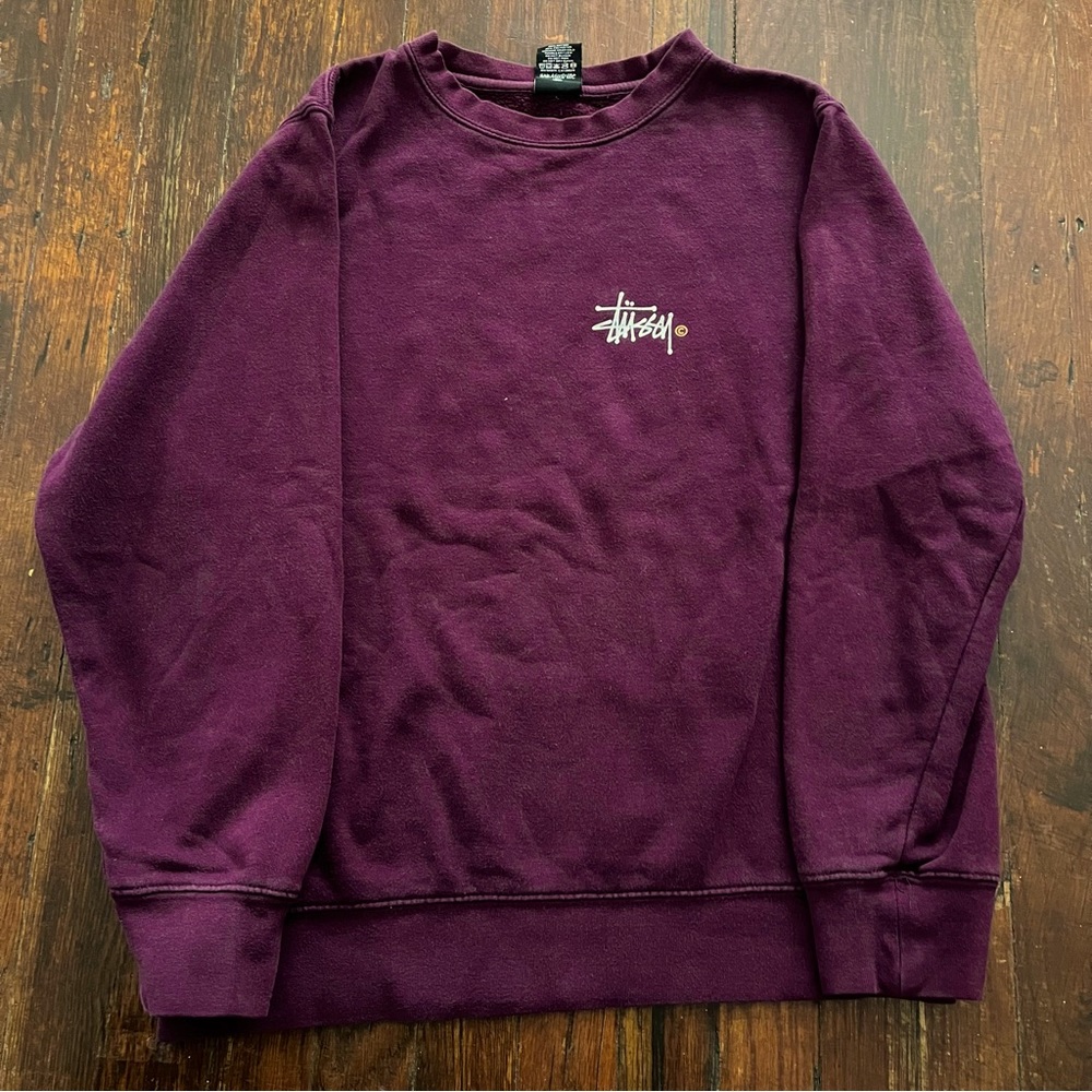 Vintage STUSSY Burgundy Crewneck Maroon Sweater Sweatshirt Size S Men